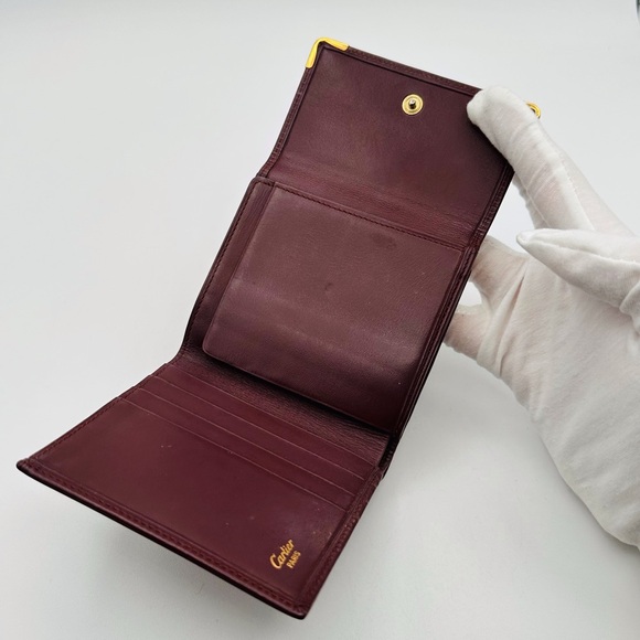 Cartier Burgundy Leather Wallet with Gold Accents - Picture 10 of 11
